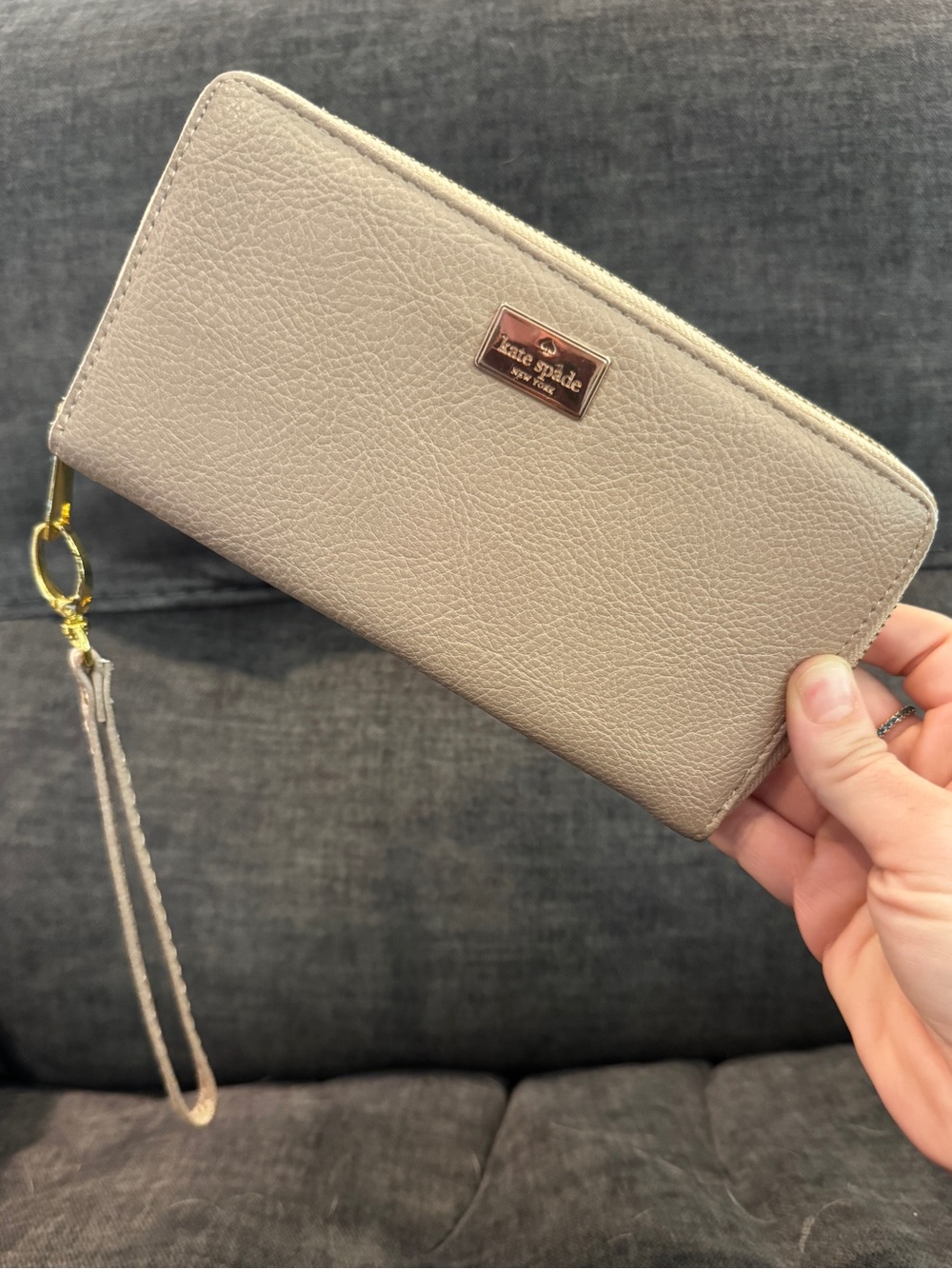 Kate Spade Taupe Zip Around Continental Wallet Wristlet Gold Hardware